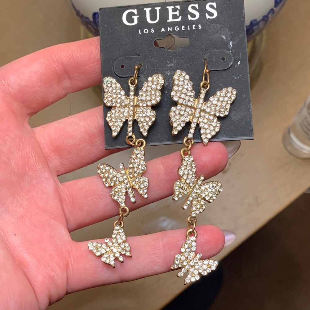 Guess Gold Crystal Butterfly Earrings